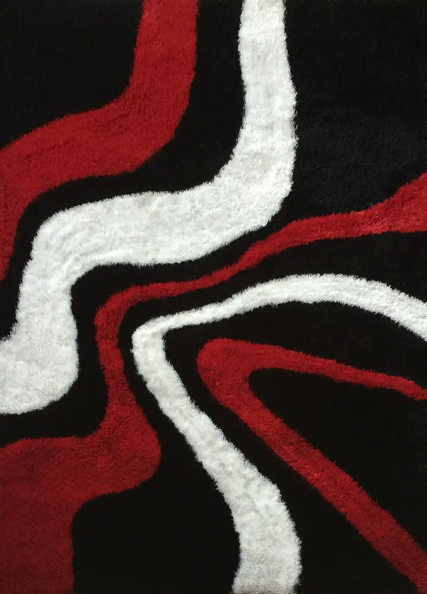 Black and Red Shag Hand Tufted Area Rug Photo 6