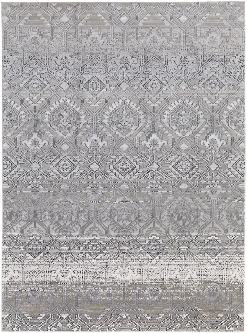 Black and Silver Abstract Power Loom Worn Faded Area Rug Photo 5