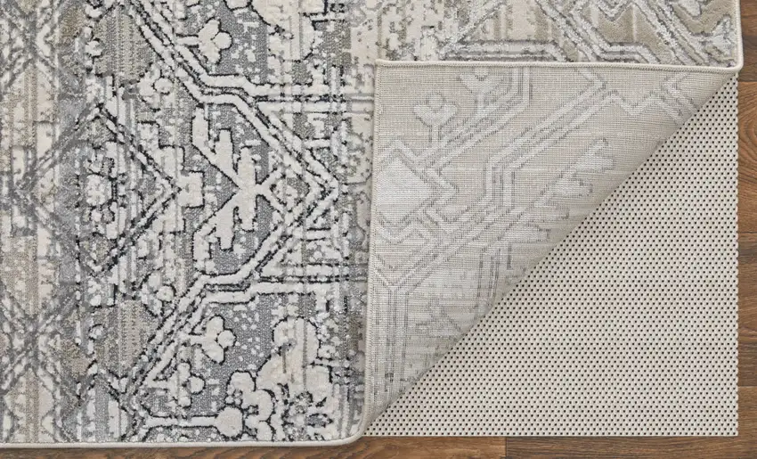 Black and Silver Abstract Power Loom Worn Faded Area Rug Photo 6
