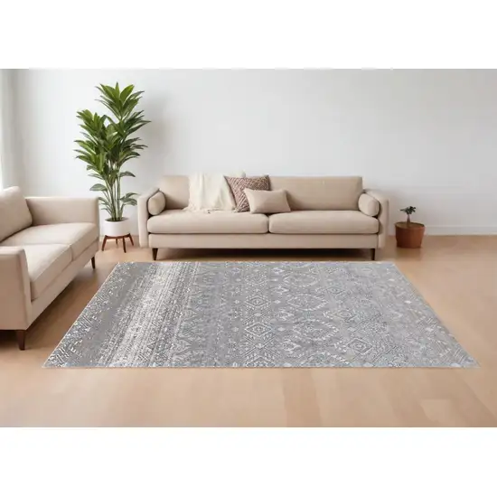 Black and Silver Abstract Power Loom Worn Faded Area Rug Photo 1