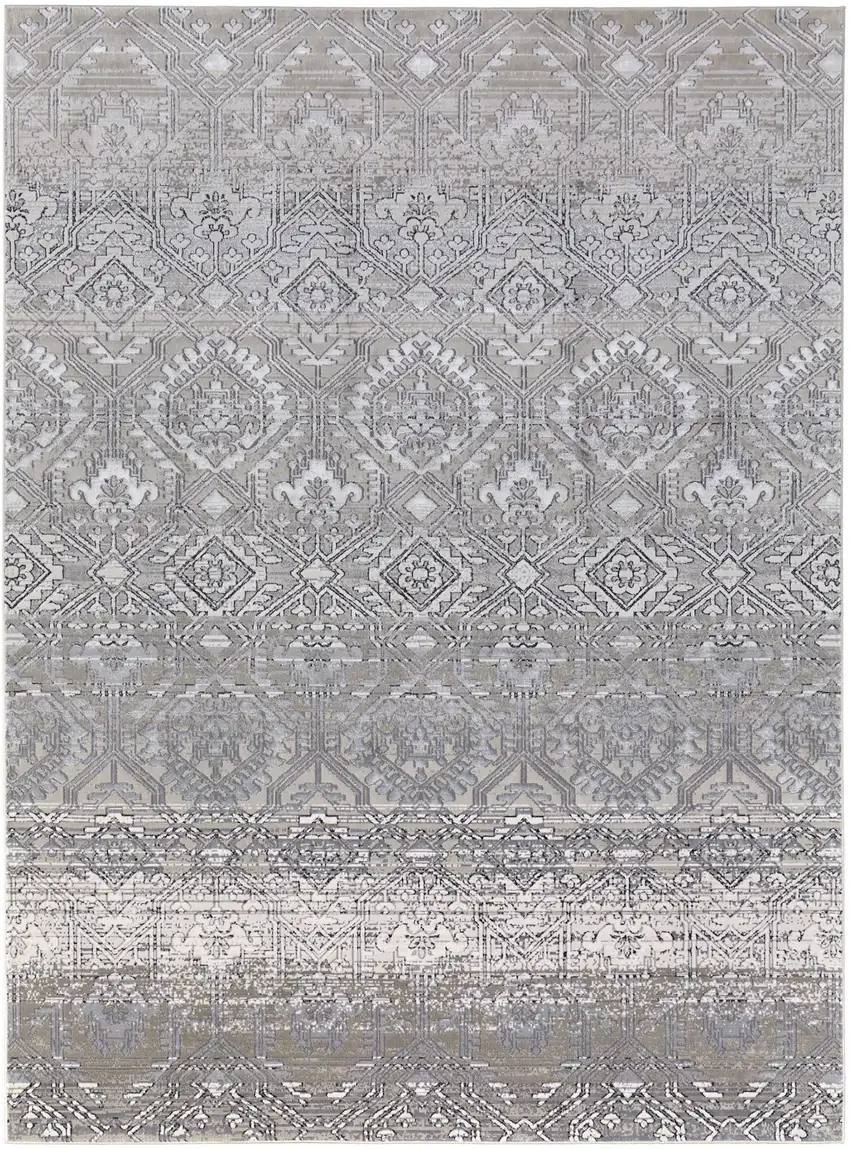 Black and Silver Abstract Power Loom Worn Faded Area Rug Photo 2