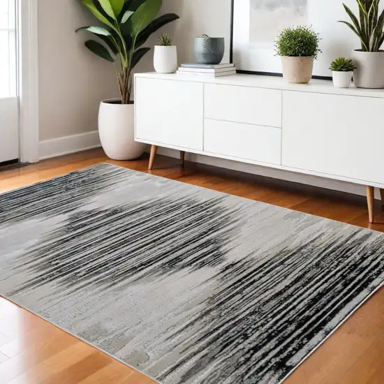 Black Silver And Taupe Geometric Area Rug Photo 1