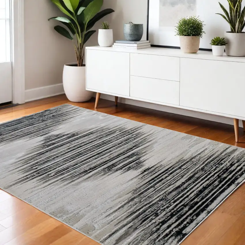 Black Silver And Taupe Geometric Area Rug Photo 1