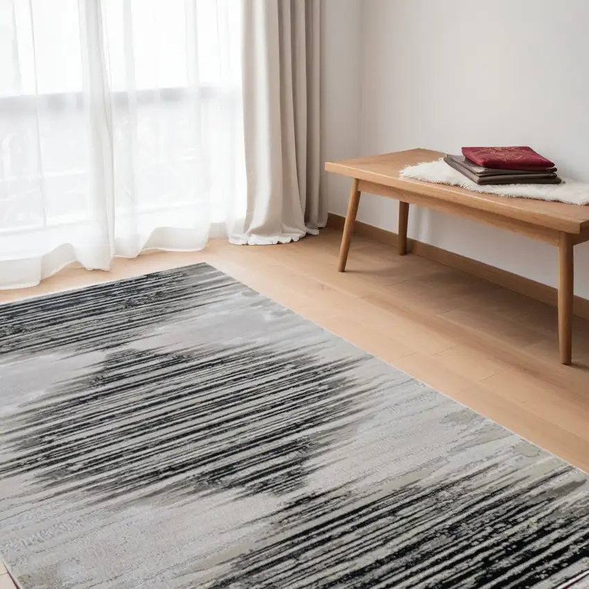 Black and Silver Geometric Power Loom Area Rug Photo 1