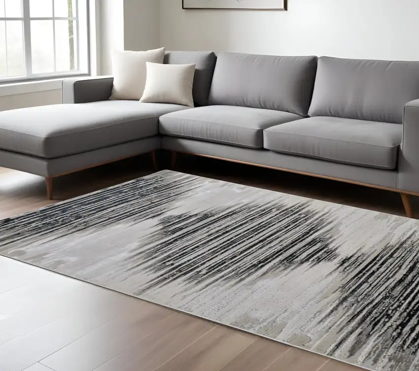 Black and Silver Geometric Power Loom Area Rug Photo 1