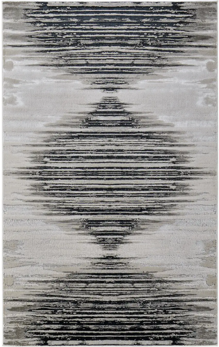 Black and Silver Geometric Power Loom Area Rug Photo 2