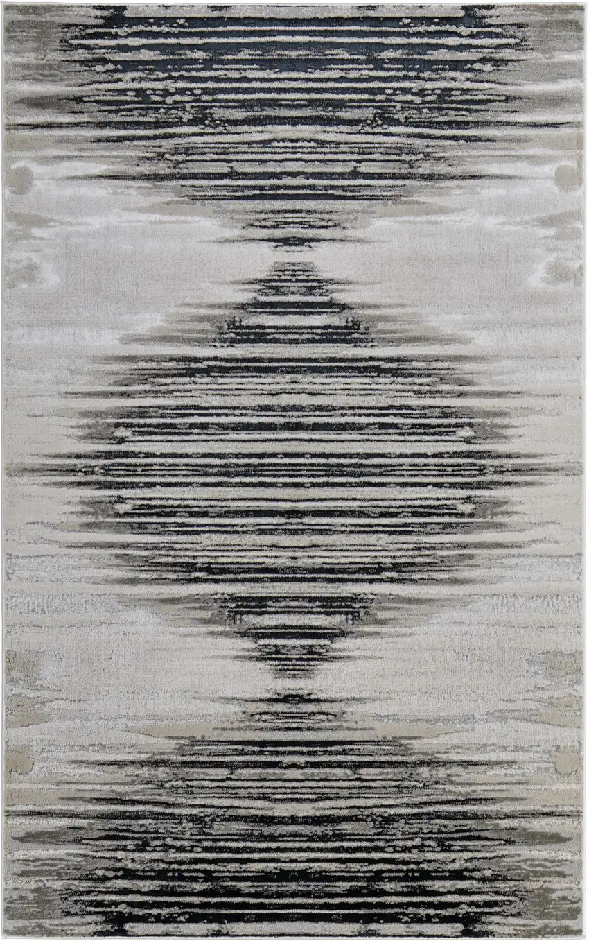 Black and Silver Geometric Power Loom Area Rug Photo 2