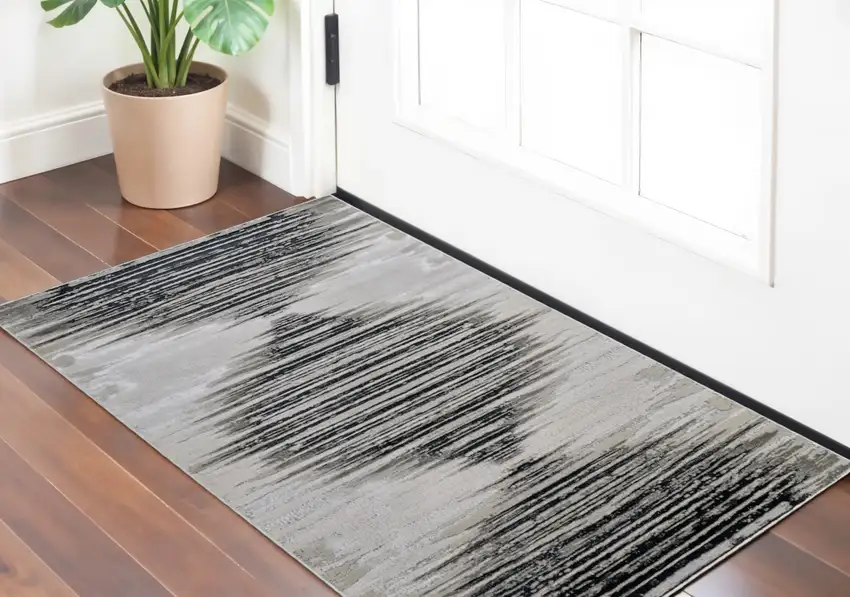 Black and Silver Geometric Power Loom Area Rug Photo 1