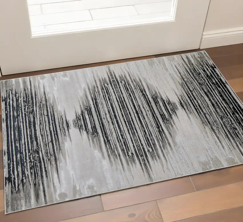 Black Silver And Taupe Geometric Area Rug Photo 1