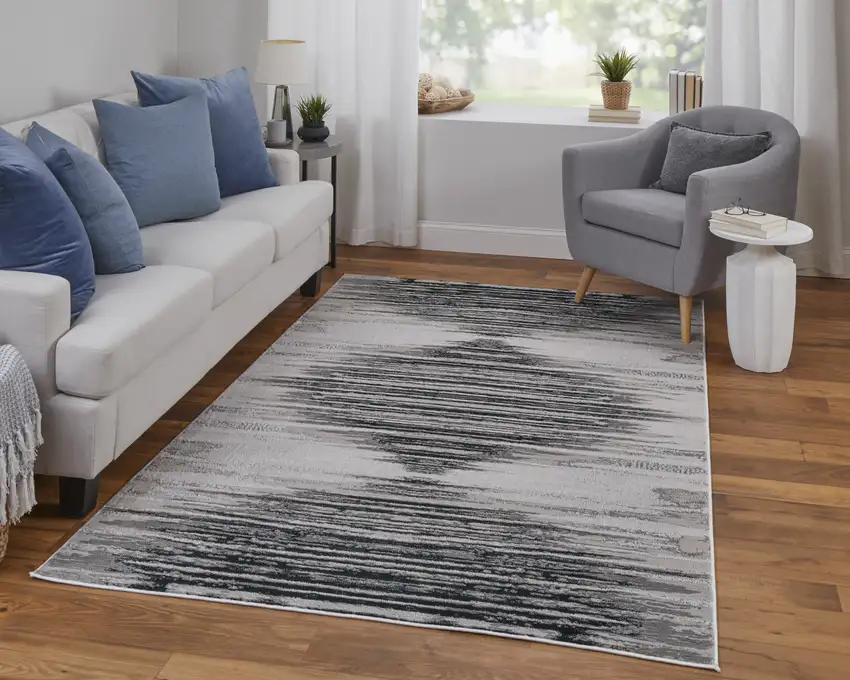 Black and Silver Geometric Power Loom Area Rug Photo 6