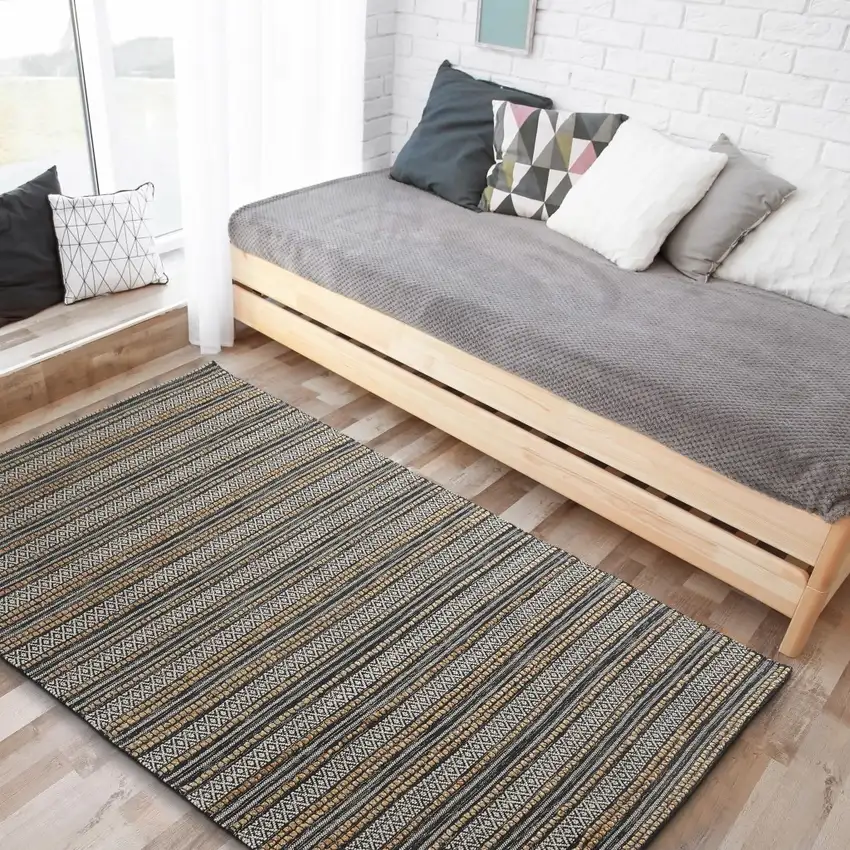 Black and Tan Decorative Striped Area Rug Photo 7