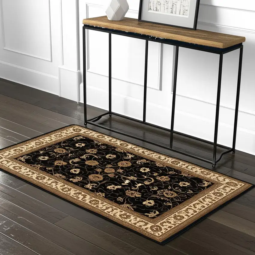 Black And Ivory Oriental Area Rug Photo 2
