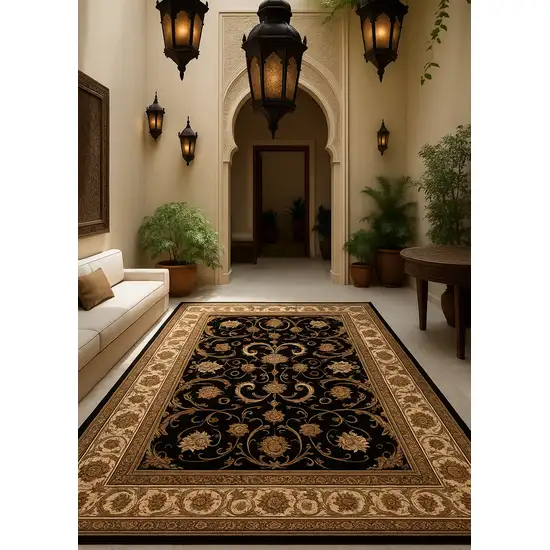 Black And Ivory Oriental Area Rug Photo 6