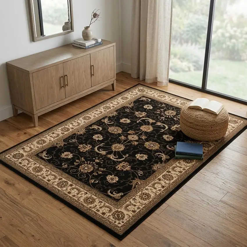 Black And Ivory Oriental Area Rug Photo 1