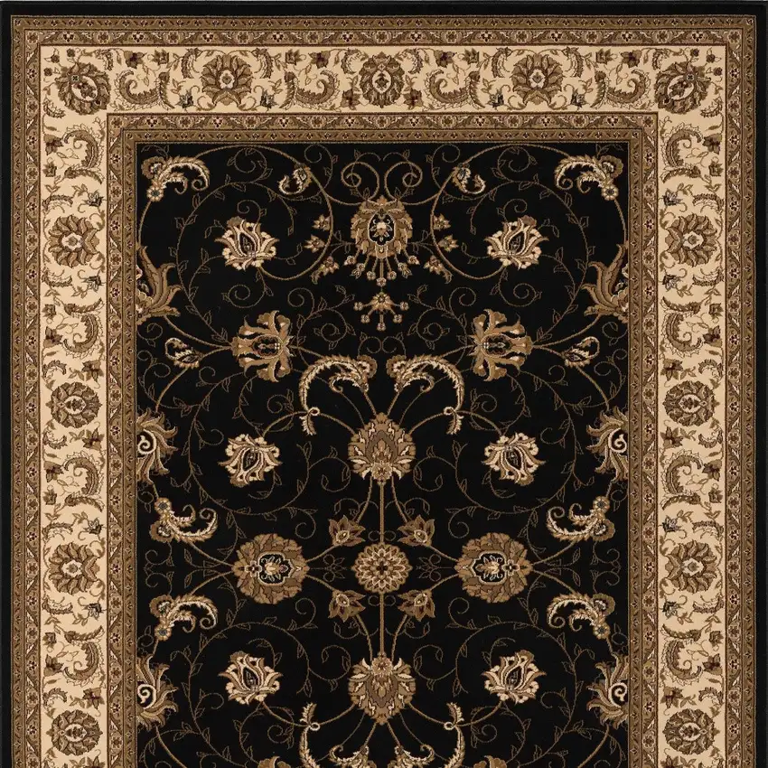 Black and Ivory Oriental Power Loom Area Rug Photo 6