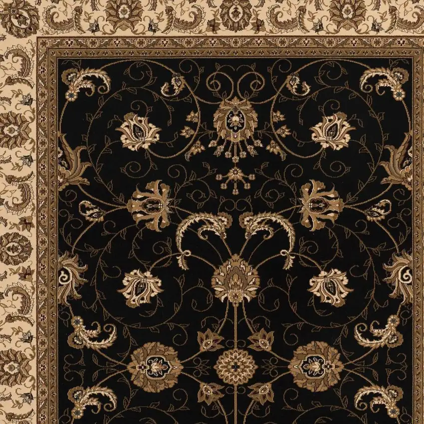 Black and Ivory Oriental Power Loom Area Rug Photo 3