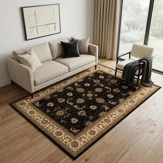 Black and Ivory Oriental Power Loom Area Rug Photo 1
