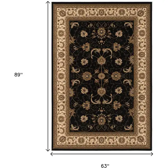 Black and Ivory Oriental Power Loom Area Rug Photo 3