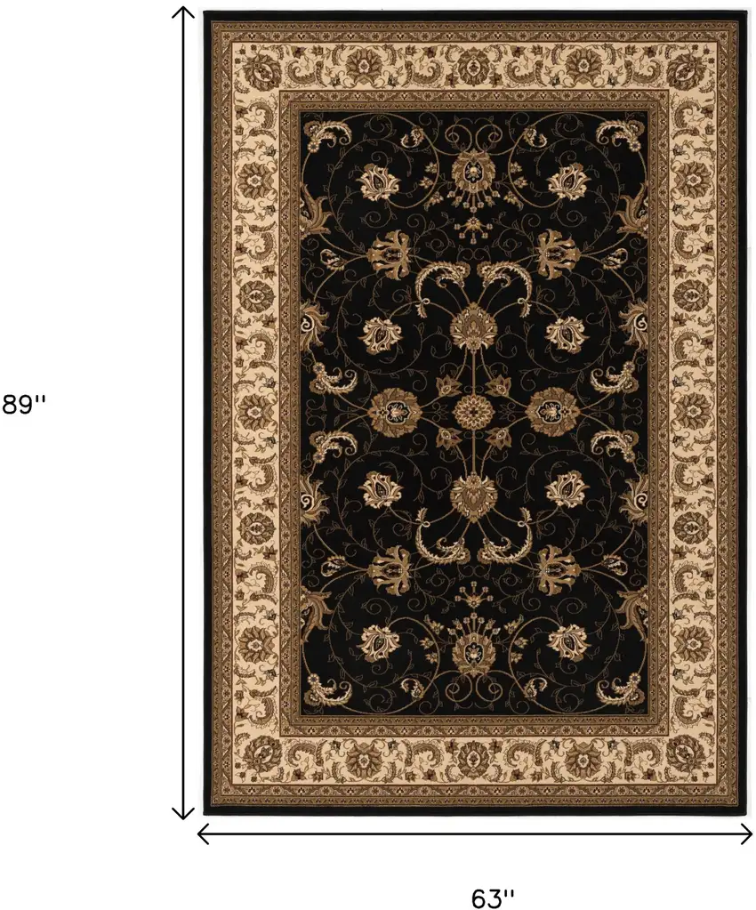 Black and Ivory Oriental Power Loom Area Rug Photo 3
