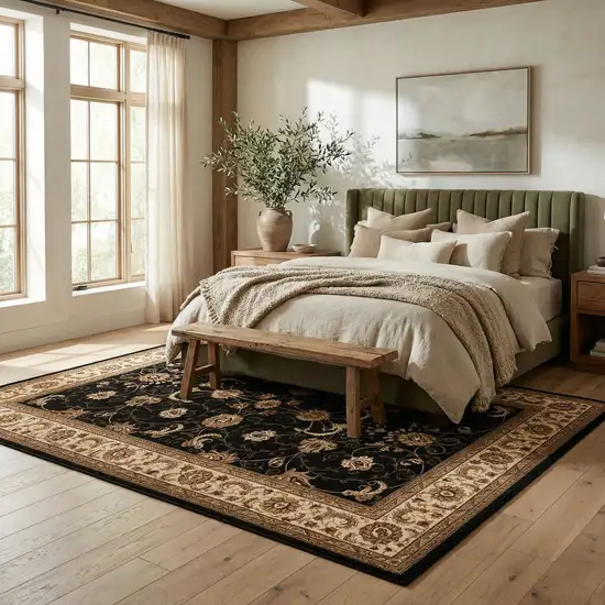 Black and Ivory Oriental Power Loom Area Rug Photo 7