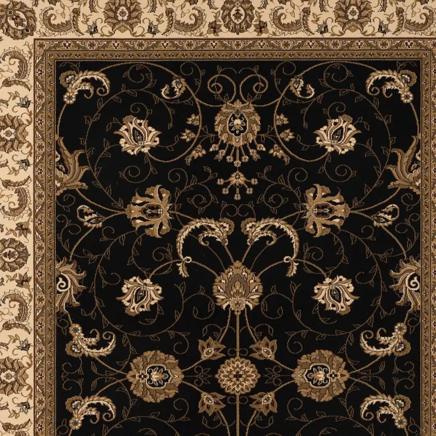 Black and Ivory Oriental Power Loom Area Rug Photo 5
