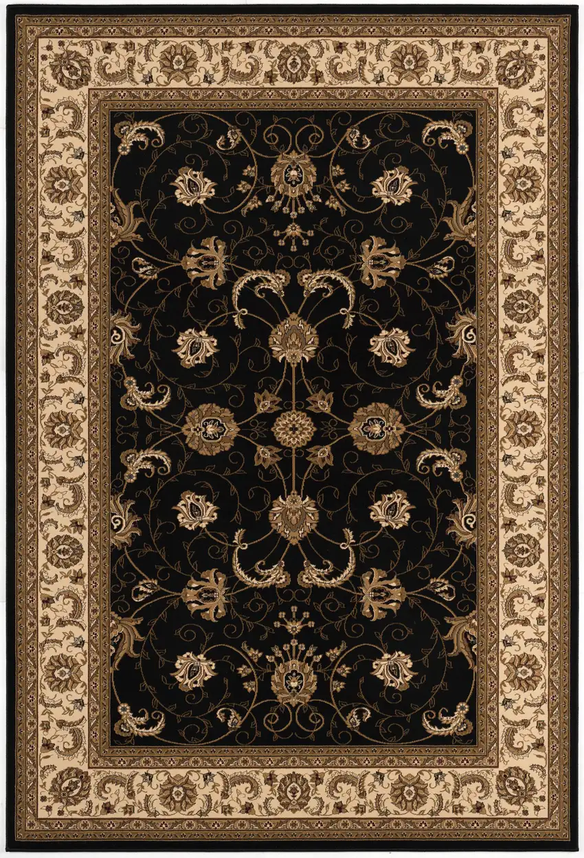 Black and Ivory Oriental Power Loom Area Rug Photo 2