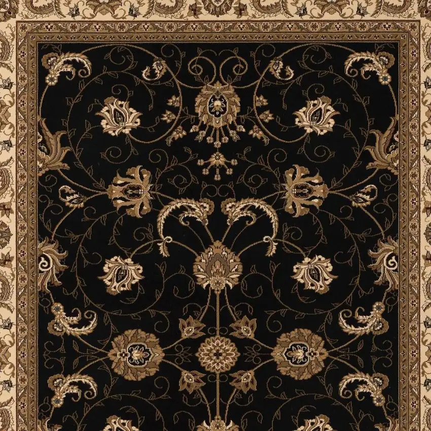 Black and Ivory Oriental Power Loom Area Rug Photo 3