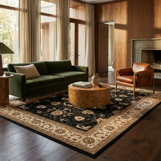 Black and Ivory Oriental Power Loom Area Rug Photo 6