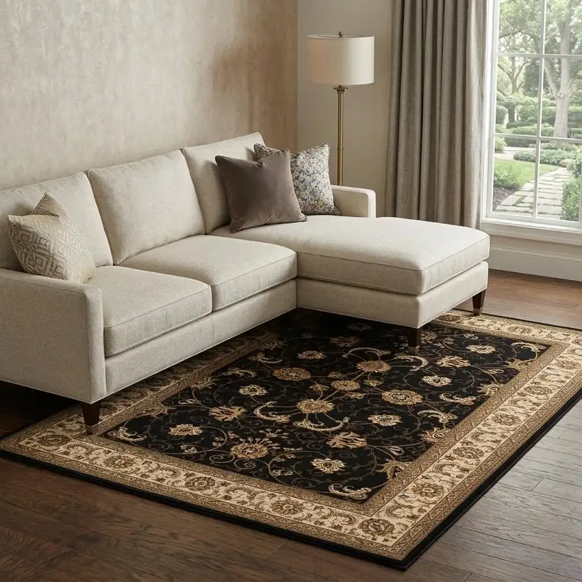 Black And Ivory Oriental Area Rug Photo 1