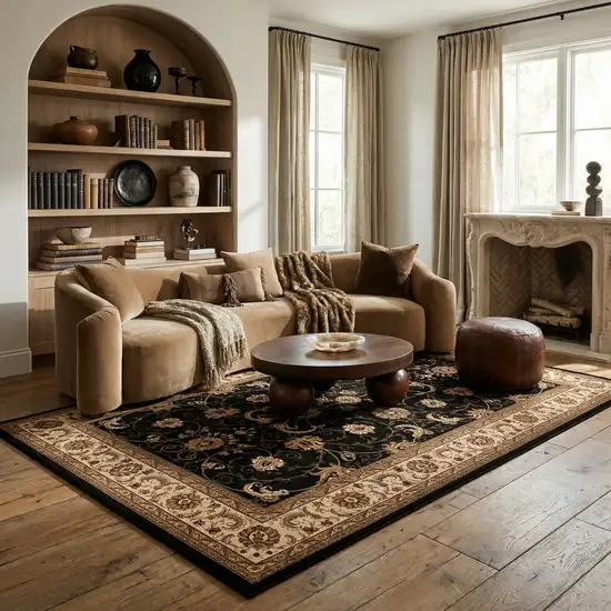 Black And Ivory Oriental Area Rug Photo 5