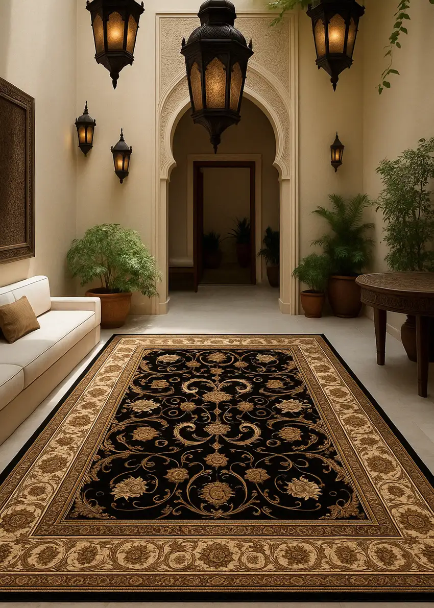 Black And Ivory Oriental Area Rug Photo 7
