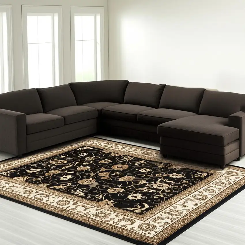 Black And Ivory Oriental Area Rug Photo 2