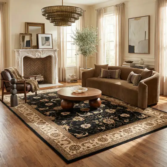 Black And Ivory Oriental Area Rug Photo 1