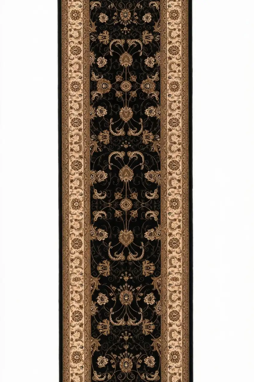 10' Black And Ivory Oriental Runner Rug Photo 3