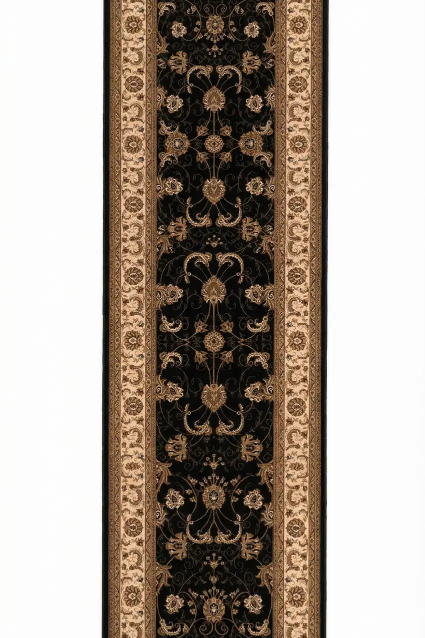 10' Black And Ivory Oriental Runner Rug Photo 8