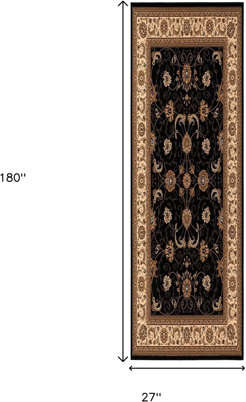 15' Black And Ivory Oriental Runner Rug Photo 8