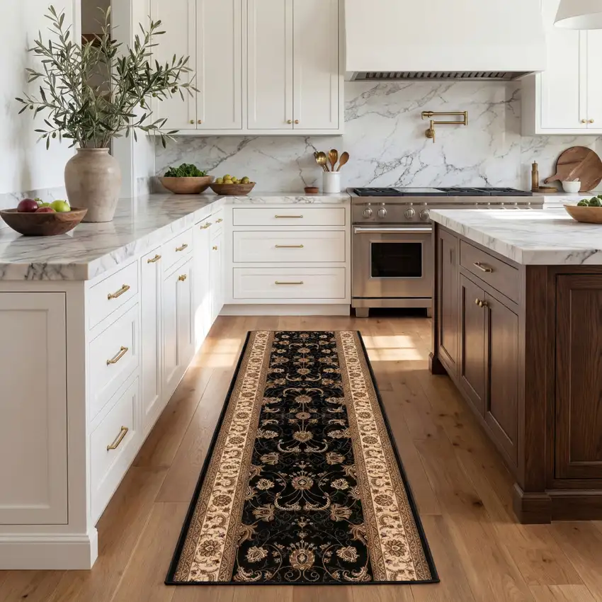 15' Black And Ivory Oriental Runner Rug Photo 5