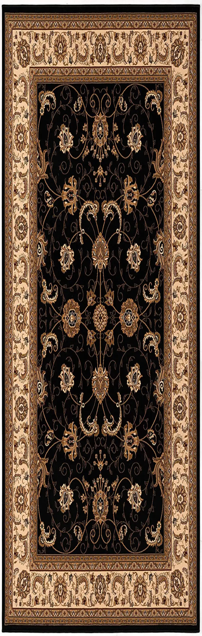 Black and Tan Floral Vines Runner Rug Photo 6