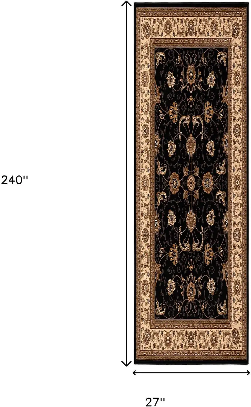 20' Black And Ivory Oriental Runner Rug Photo 7