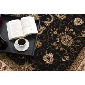 Photo of Black and Tan Floral Vines Runner Rug