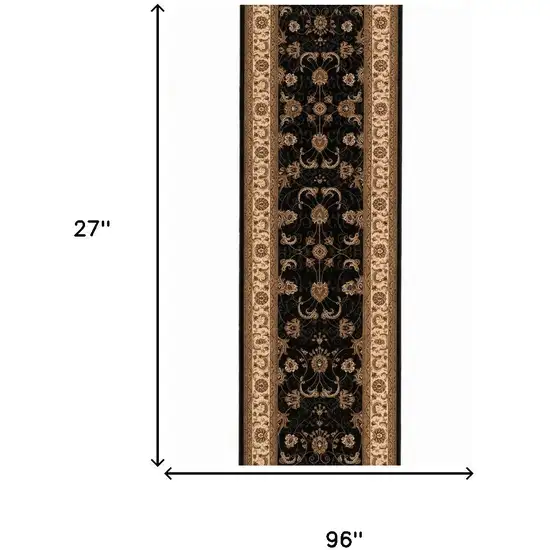 8' Black And Ivory Oriental Runner Rug Photo 7