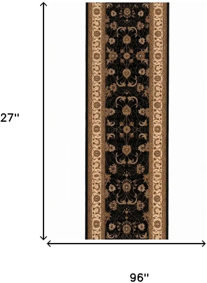 8' Black And Ivory Oriental Runner Rug Photo 7