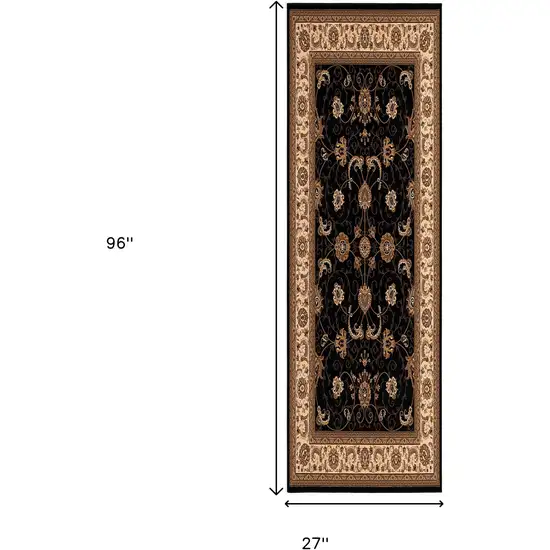 8' Black And Ivory Oriental Runner Rug Photo 3