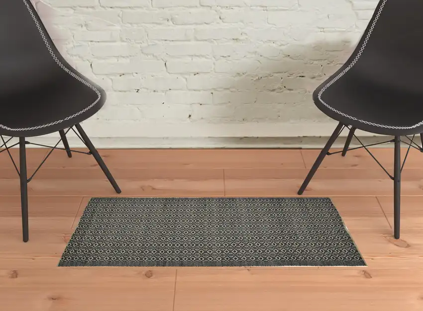 Black and Tan Geometric Flatweave Handmade Area Rug Photo 2