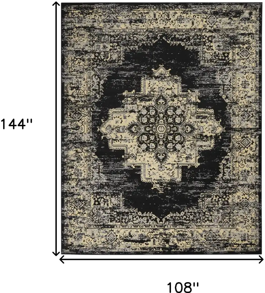 Black and Tan Medallion Distressed Non Skid Area Rug Photo 3