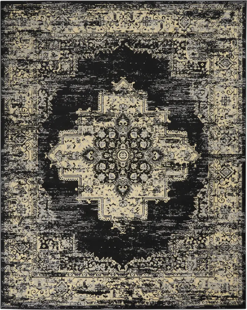 Black and Tan Medallion Distressed Non Skid Area Rug Photo 8