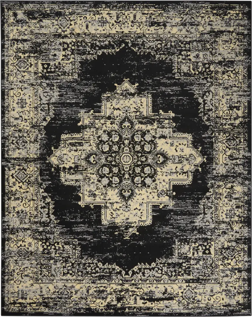 Black and Tan Medallion Distressed Non Skid Area Rug Photo 6