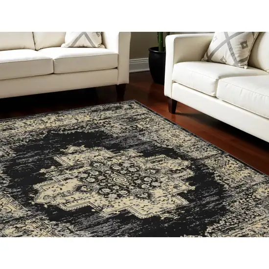 Black and Tan Medallion Distressed Non Skid Area Rug Photo 1