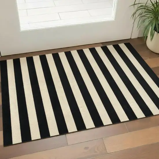 Black and Tan Wide Stripe Washable Floor Mat Photo 1