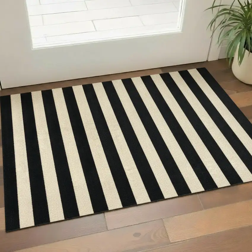 Black and Tan Wide Stripe Washable Floor Mat Photo 1